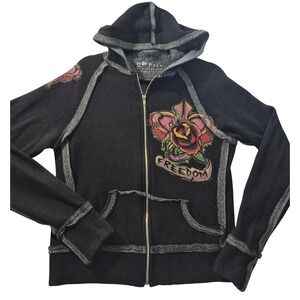 2b Free Womens Graphic Rose Freedom Hoodie Zip Up Jacket Size M